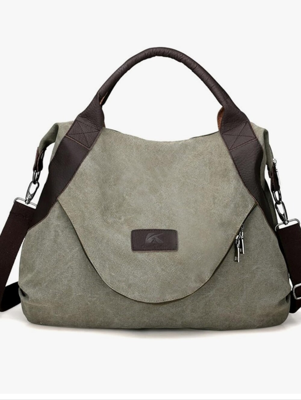 Canvas and Leather Tote Bag in Gray-Brown
